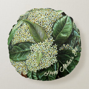 Mothers Day White Floral Round Pillow