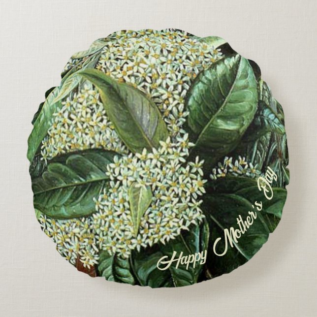 Mothers Day White Floral Round Pillow (Front)