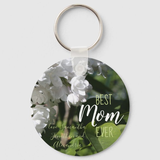 Mother's Day White Lilacs Best Mom Ever Keychain (Front)
