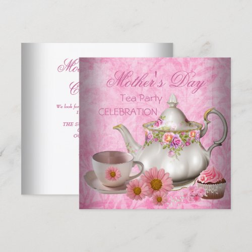 Mother's Day White Pink floral Tea Cupcake Invite
