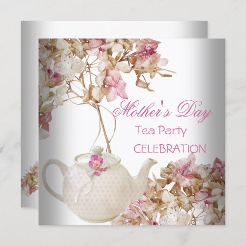Mothers Day White Pink floral Tea Invitation