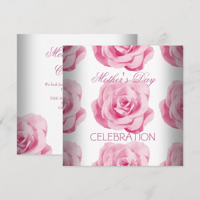 Mother's Day White Pink roses Flowers Invitation (Front/Back)