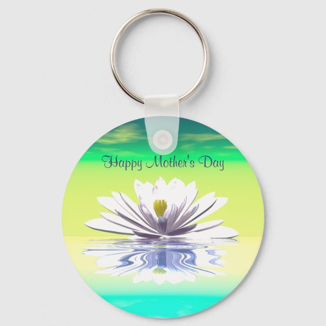 Mother's Day White Water Lily Keychain (Front)