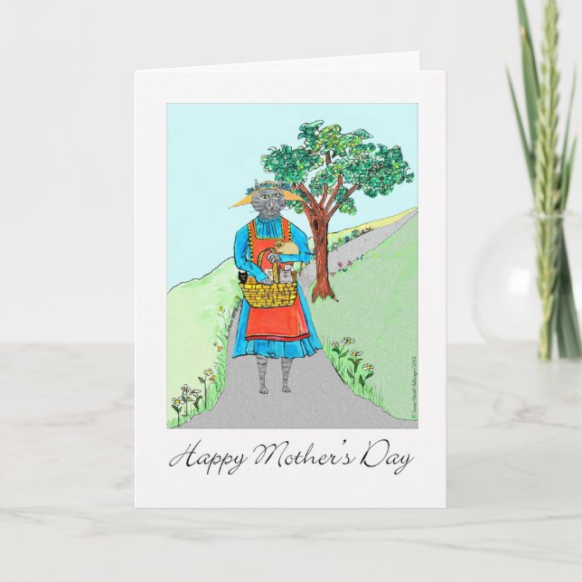 Mother's Day with Cat and Basket of Kittens Card (Front)