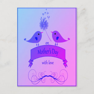 Mother's Day with Love and Blue & Purple Birds Postcard