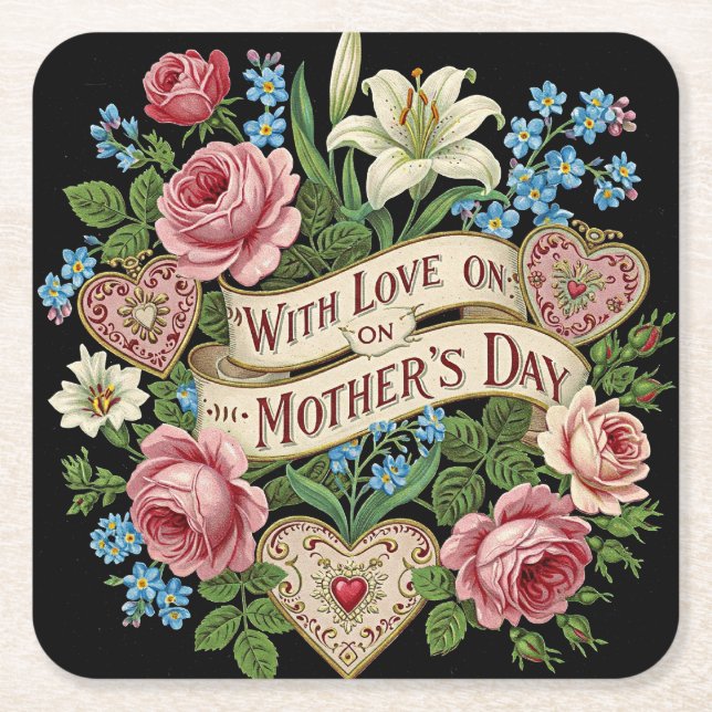 Mother's Day with Love Square Paper Coaster (Front)