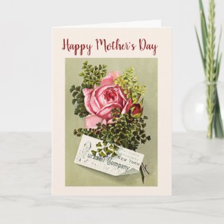 Mother's Day with Pink Rose, Vintage Ad Card