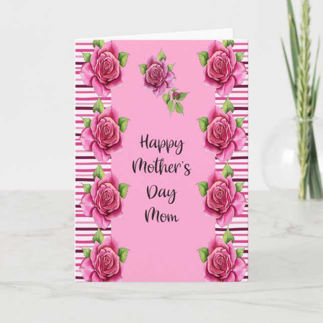 Mother's Day with Pink Roses for Mom Thank You Card (Front)