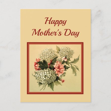 Mother's Day With Vintage Floral Bouquet Holiday Postcard