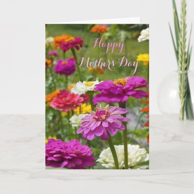 "Mother's Day with Zinnias." Greeting Card (Front)