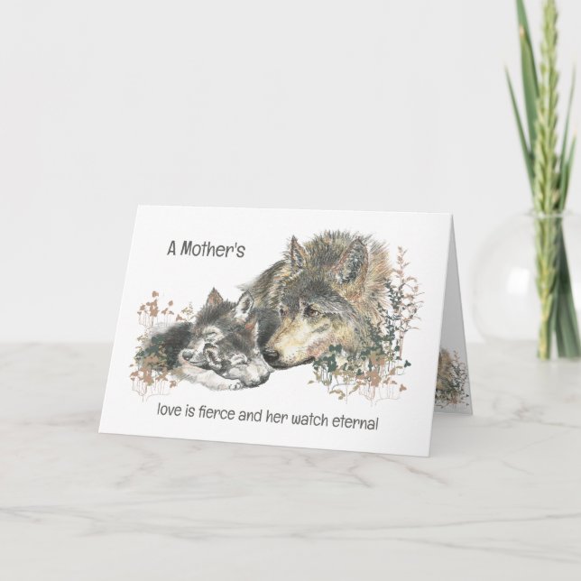 Mother's Day Wolf Mom Love Fierce Watch Eternal Card (Front)