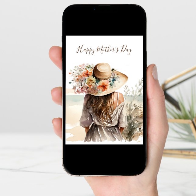 Mother's Day Woman With Beach Hat Card (Front Digital)