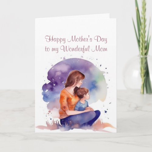 Mothers Day Wonderful Mother Watercolor Card