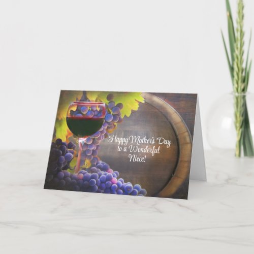 Mothers Day Wonderful Niece with Glass of Wine Holiday Card