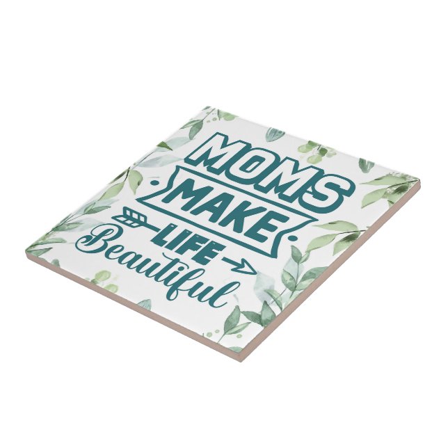 Mothers Day Word Art With Foliage Ceramic Tile (Side)