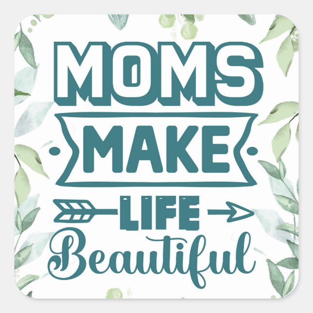 Mother's Day Word Art With Foliage Frame Square Sticker (Front)