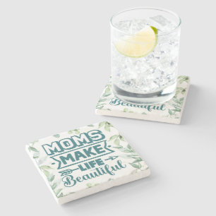 Mothers Day Word Art With Foliage Stone Coaster
