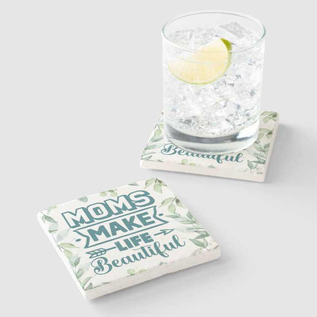 Mothers Day Word Art With Foliage Stone Coaster (Side)