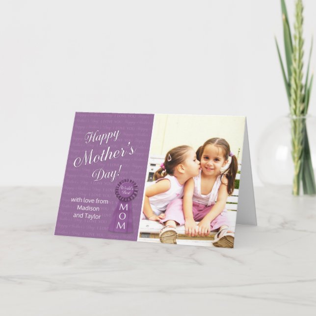 Mother's Day World's Best Mom custom photo & name Card (Front)