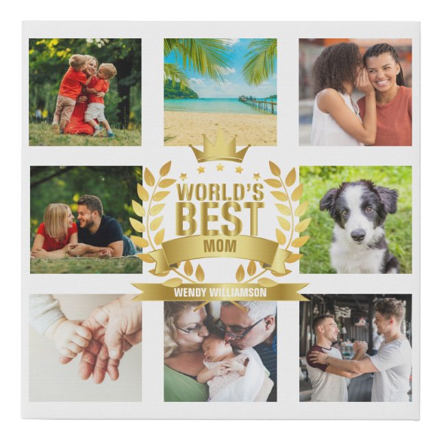 Mothers Day Worlds Best Mom Family Photo Collage Faux Canvas Print (Front)