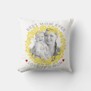 Mothers Day yellow and gray rose wreath photo Throw Pillow