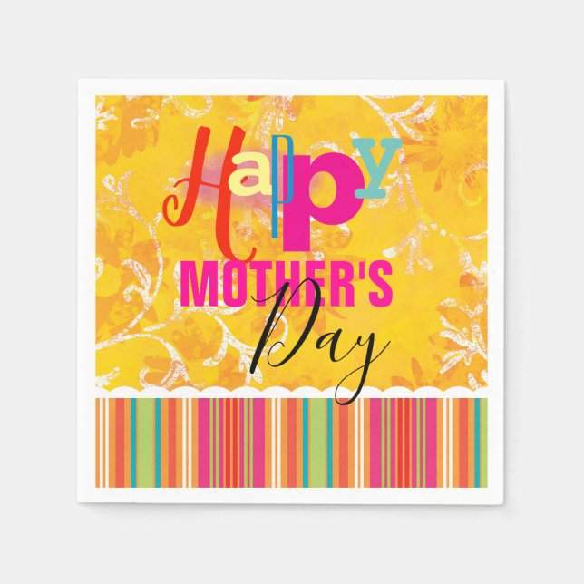 Mother's Day Yellow Damask and Stripes Napkins (Front)