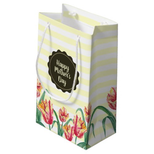 Mothers Day Yellow Parrot Tulips Floral Stripes Small Gift Bag