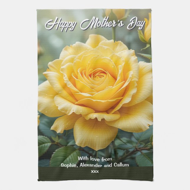 Mother's Day Yellow Rose Flowers Elegant Kitchen Towel (Vertical)