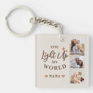 Mother's Day You Light Up My World Photo Collage Keychain