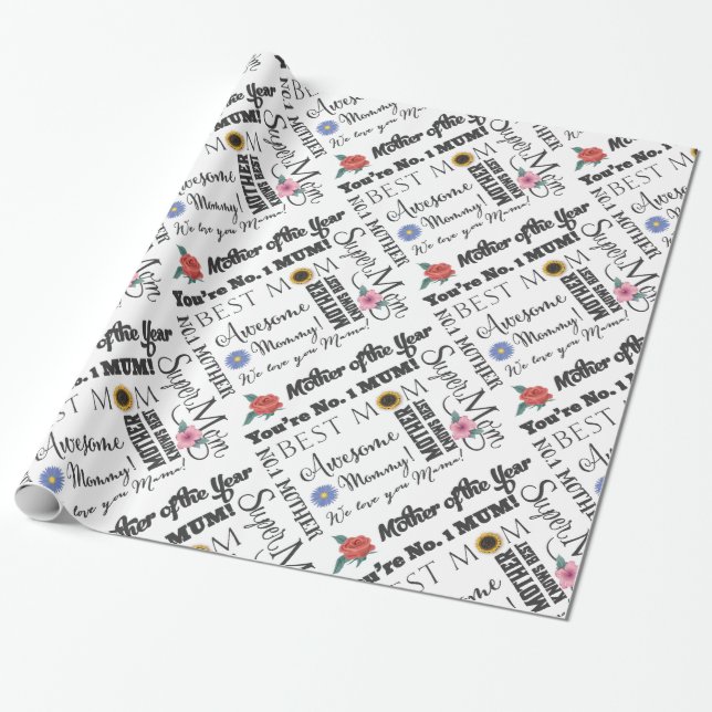 Mother's Day You're No. 1 Mom Best Mommy Wrapping Paper (Unrolled)
