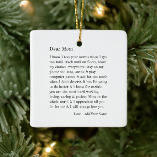 Mothers Dear Mom Typography Letter Personalized Ceramic Ornament