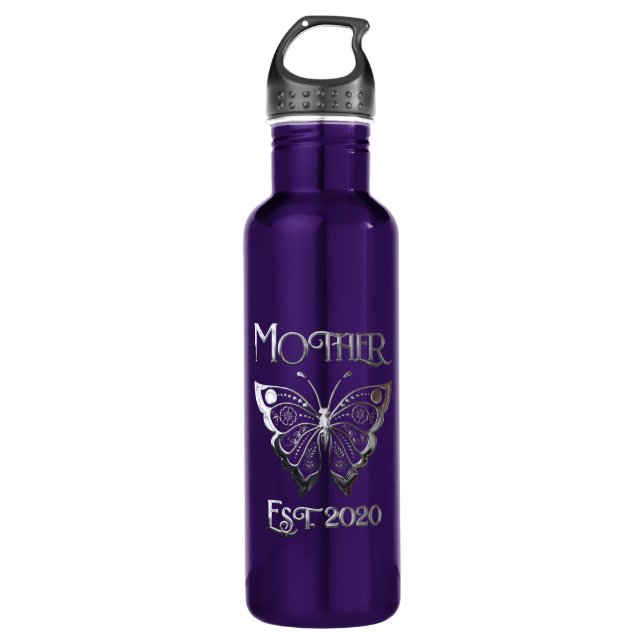 Mothers Est 2020  Butterfly Stainless Steel Water Bottle (Front)