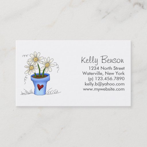 Customizable Mother's Flowers · Blue Flower Pot Business Card Template