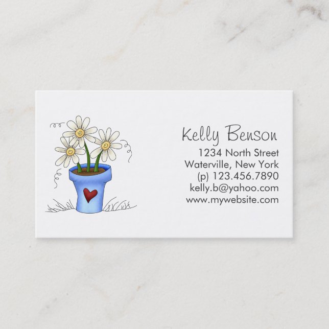 Mother's Flowers · Blue Flower Pot Business Card (Front)
