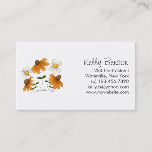 Customizable Mother's Flowers · Orange &amp; White Daisies Business Card Template