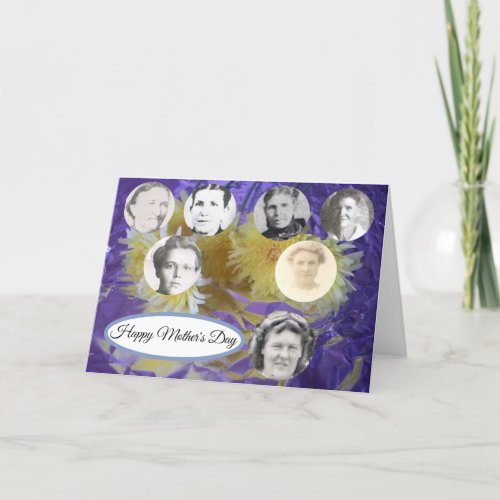 Mothers in Family Yellow Purple Floral Mothers Day Holiday Card