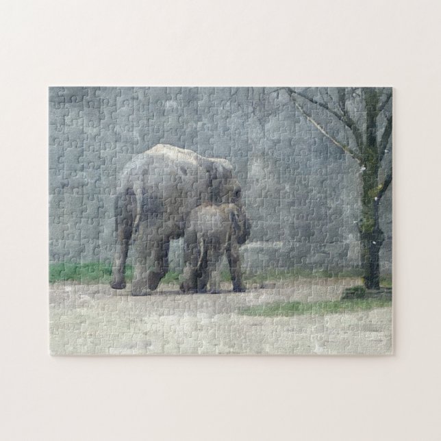 Mother's Love Elephant and Baby Jigsaw Puzzle (Horizontal)