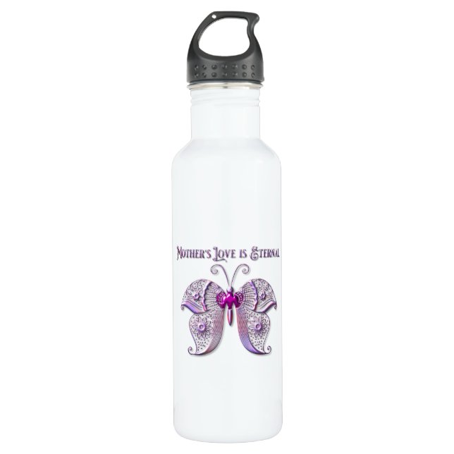 Mothers Love is Eternal Butterfly Stainless Steel Water Bottle (Front)