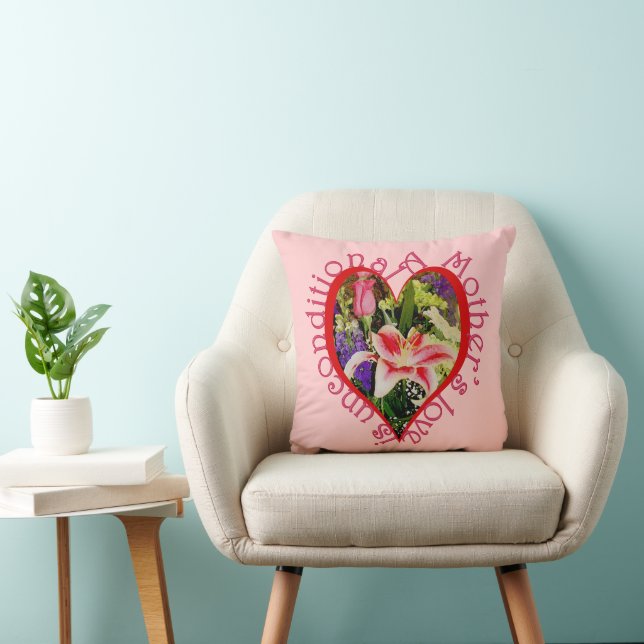Mother's Love Is Unconditional Pretty Floral Heart Throw Pillow (Chair)