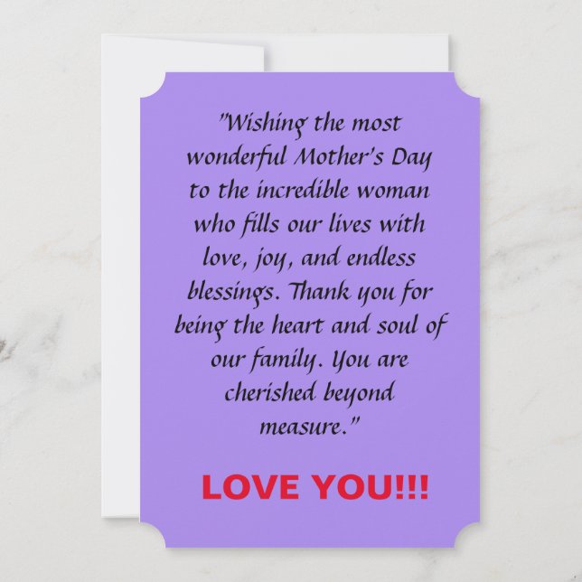 Mother's Mother Day Card (Back)