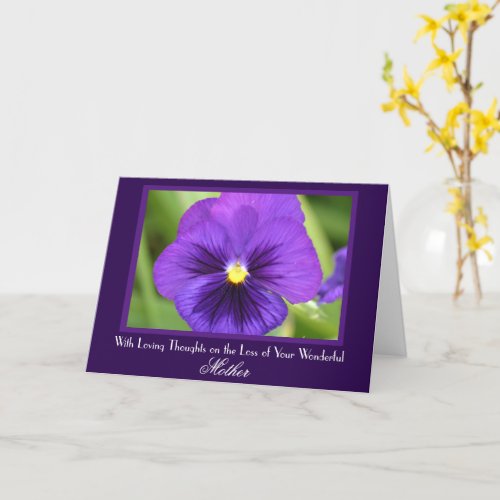 Mothers Passing Purple Pansy Sympathy Card