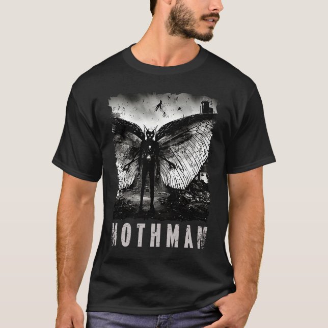 Mothman Creepy Photo Cryptid Distressed T-Shirt (Front)
