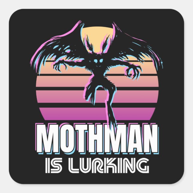 Mothman is lurking 80s Cryptid Gift Square Sticker (Front)