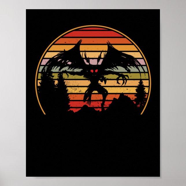 Mothman Retro Sunset Cryptid Creature Poster (Front)