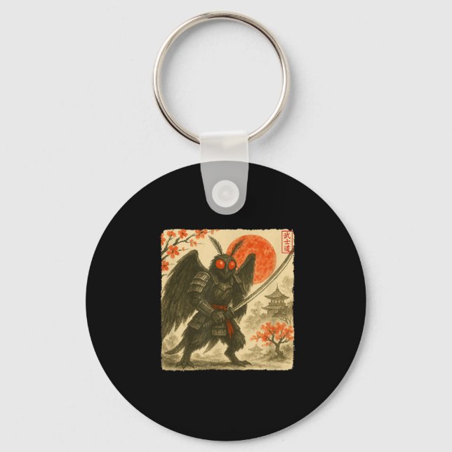 Mothman Samurai Japanese Warrior Costume Sumi-e Ar Keychain (Front)