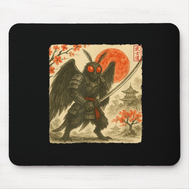 Mothman Samurai Japanese Warrior Costume Sumi-e Ar Mouse Pad (Front)