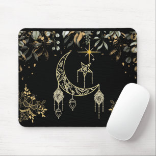 Moths and Moon Celestial Black Mouse Pad
