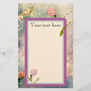 Moths and Pansies Personalized Romantic Stationery