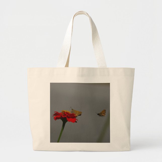 Moths and Red Zinnia Large Tote Bag (Front)