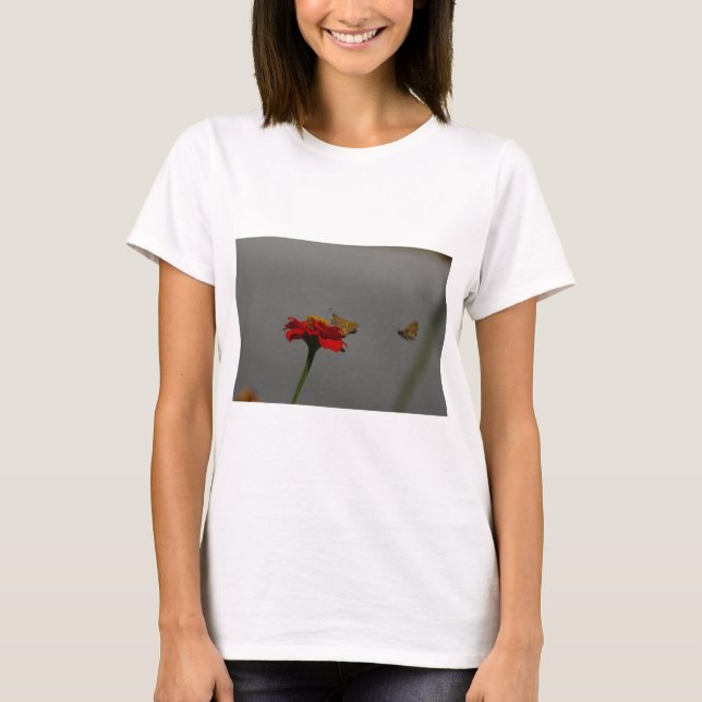 Moths and Red Zinnia T-Shirt (Front)